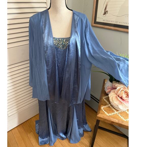 JEANNE ALEXANDER Womens Dress Set Blue Maxi Shift Mother of the Bride Jewel 22W - Picture 1 of 16
